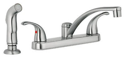 Kitchen Faucet with Chrome Side Spray, 2 Decorative Lever Handles,Brushed Nickel