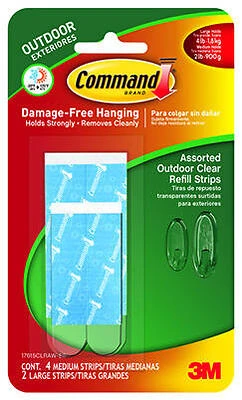 Command 17615AWB-8ESF Outdoor Hook Strip Refills, Clear, 8-Pack