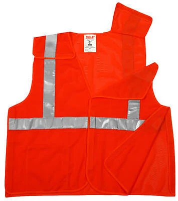 Job Sight Safety Vest, ANSI 107 Class 2, Fluorescent Orange Mesh, Velcro Closure, XXXXL/XXXXXL