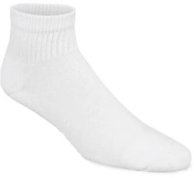 Athletic Socks, Quarter, White, Men's Large, 3-Pk.