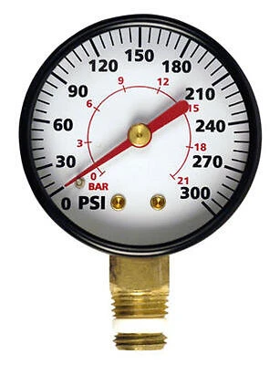 Compressor Gauge, 0-300 PSI, 1/4-In. MNPT Lower Mount