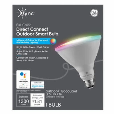 GE Cync 93131637 Smart LED Light Bulb, 15W PAR38, Dimmable, 1300 Lumens