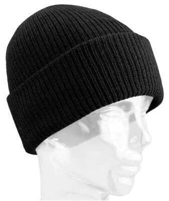 Watch Cap, Black Worsted Wool, One Size