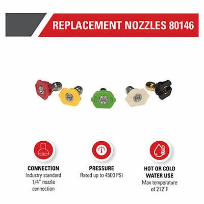 Universal Pressure Washer Replacement Nozzles, Up to 4500 PSI