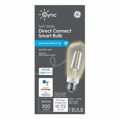 GE Cync 93131635 Smart LED Light Bulb, 6.2W, ST19, Dimmable