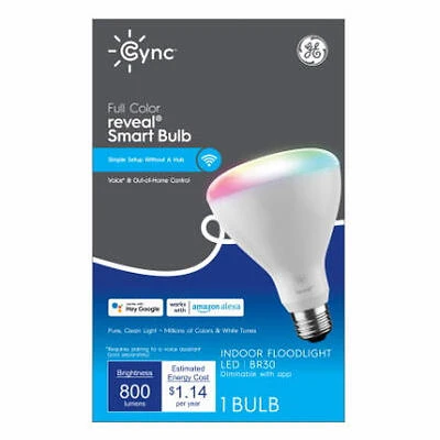 GE Cync Reveal HD+ Smart LED Bulb, 9.5W BR30, Dimmable, 750 Lumens