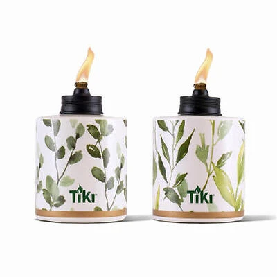 Tabletop Torch, White Glass with Foliage Design, 2-Pk.