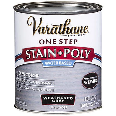 Stain & Polyurethane, Water-Based, Weathered Gray, Semi-Gloss, 1-Qt.