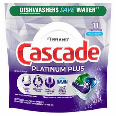 Cascade 15777 Platinum Plus ActionPacs Dishwasher Detergent Pods, Fresh Scent, 9-Ct.