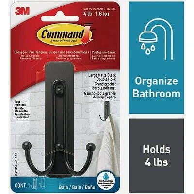 Heavy-Duty Matte Black Bathroom Hook Set – 4 lb Capacity, Dual Metal Hooks, Self‑Adhesive