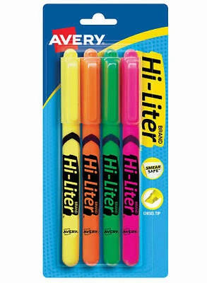 Pen Style Fluorescent Highlighters, 4-Color 4-Pk.