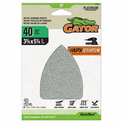 Platinum Detail Sanding Sheets, 40 Grit, 3-3/4 x 5-1/4 In., 3-Pk.