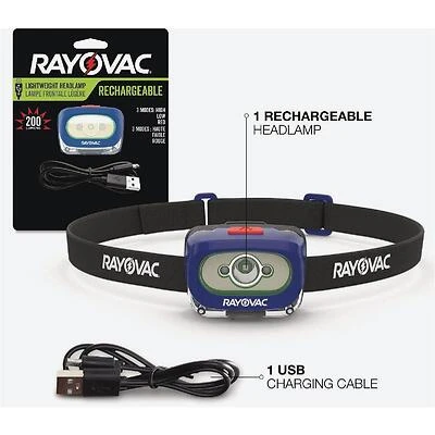 Rayovac ROVHDLLP 8‑Hour Lithium‑Ion LED Headlamp – Rechargeable Outdoor Light