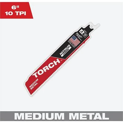 Milwaukee TORCH 1" x 6" Reciprocating Saw Blade – 10 TPI Carbide Edge for Fast Metal Cutting