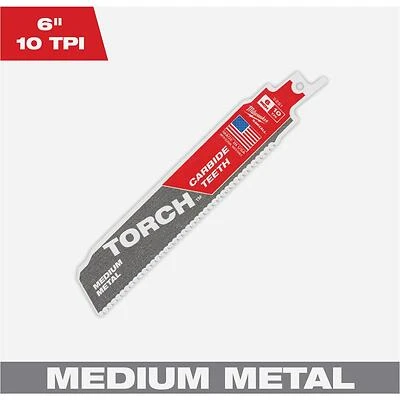Milwaukee TORCH Reciprocating Saw Blade – 1‑in Width, 6‑in Length, 10 TPI Carbide Edge