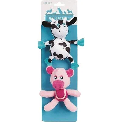 Pet Park Blvd US2281 Plush Cow & Pig Toss Toy with Central Ball – Interactive Fetch Toy for Dogs