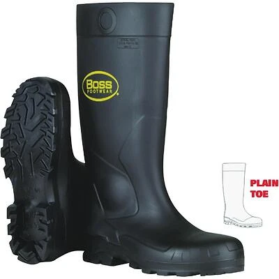 Black 16‑Inch PVC Waterproof Work Boot – Size 9, Plain Toe – Heavy‑Duty Safety Footwear