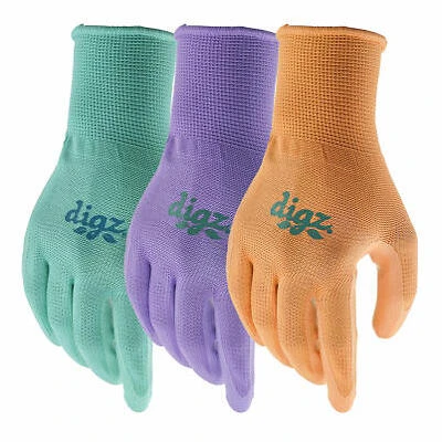 Digz 73837-024 Nitrile Coated Knit Gloves, Assorted Colors, Women's L, 3-Pr.