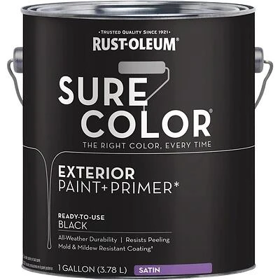 Rust-Oleum Sure Color Black Satin Exterior Paint & Primer – 1 Gal, 400 sq ft Coverage