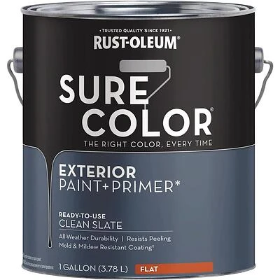 Rust-Oleum Sure Color Exterior Paint & Primer – Flat Clean Slate, 1‑gal (400 sq ft coverage)