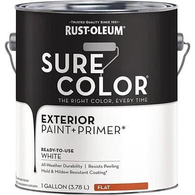 Rust-Oleum Sure Color Exterior Paint & Primer – 1 gal Flat White, Water‑Based, 400 sq ft Coverage