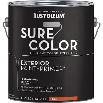 Rust-Oleum Sure Color Black Exterior Paint & Primer – 1‑gal Flat Water‑Based Finish, 400 sq ft Coverage