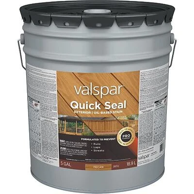 Valspar Quick Seal Exterior Wood Stain – Semi‑Transparent Pecan, 5‑Gal Liquid