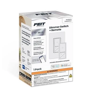 Feit 200W White Smart Paddle Dimmer Switch with Remote – 1 Pack