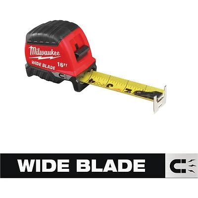 Milwaukee 16‑ft Wide‑Blade Steel Tape Measure – Black/Red ABS Case