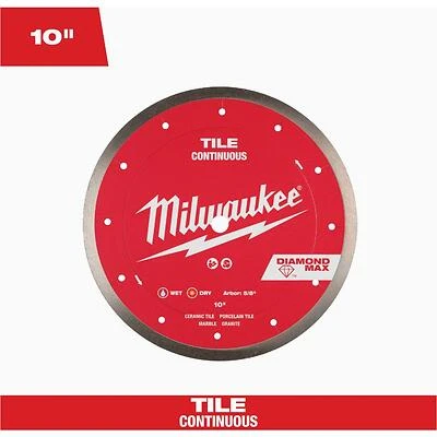 Milwaukee Diamond Max 10‑Inch Continuous Rim Saw Blade – 5/8‑Inch Arbor, Ultra‑Durable for Porcelain, Ceramic, Marble & Granite