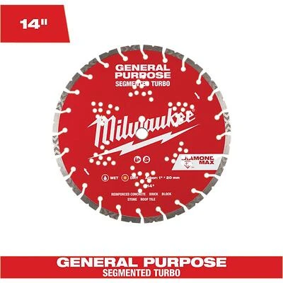 Milwaukee 14‑in Turbo Diamond Saw Blade – DIAMOND MAX Segmented Rim, 1‑in‑20 mm Arbor