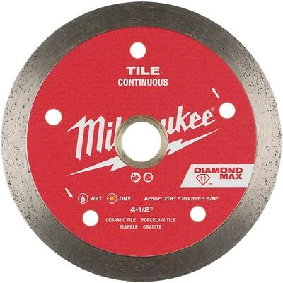 Milwaukee Diamond Max 4‑½" Continuous‑Rim Saw Blade – 7/8" Arbor, Wet/Dry Cutting
