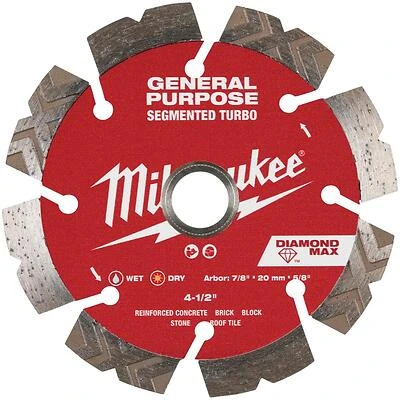 Milwaukee Diamond Max 4‑½" Turbo Segmented Saw Blade – 7/8" Arbor, General‑Purpose Concrete Cutting