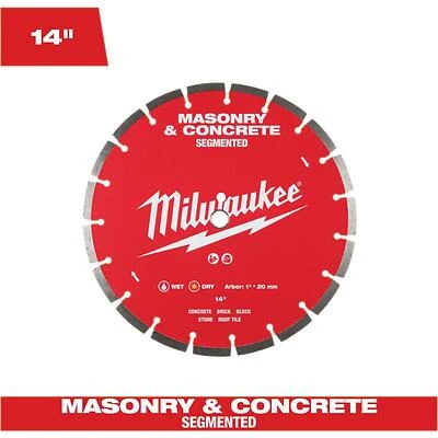 Milwaukee 14‑Inch Segmented Diamond Saw Blade – 1‑Inch Arbor for Rapid Masonry Cutting