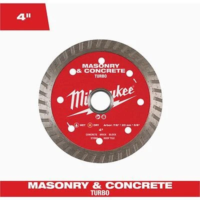 Milwaukee 4" Turbo Rim Diamond Saw Blade – 7/8" (20 mm) Arbor for Masonry & Concrete (49-93-9402)