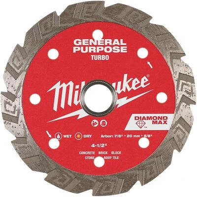 Milwaukee Diamond Max Turbo General‑Purpose Saw Blade – 4½‑Inch, Turbo Rim, 7/8‑Inch Arbor
