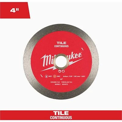 Milwaukee 4‑Inch Continuous Rim Saw Blade – 7/8‑Inch Arbor, Diamond Cutting