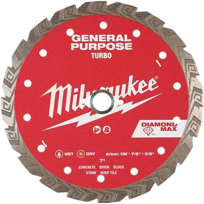 Milwaukee Turbo Diamond Cutting Blade 7" - DM-7/8" Arbor, Ultra‑Durable Concrete Saw Blade