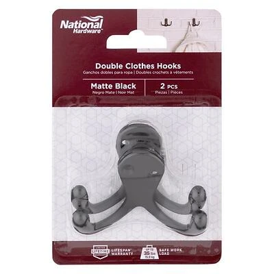 National Hardware Double Cloth Hook, Matte Black, 35 lb