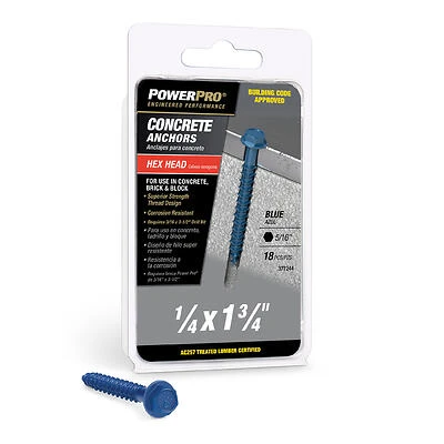 Power Pro 377244 XL-HX Phillips Pan Head Concrete Screws, 1/4 In X 1 3/4 In