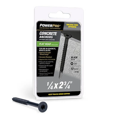 12‑Pack Black Flat‑Head 1/4\" x 2‑3/4\" Concrete Screw Anchors – Power Pro