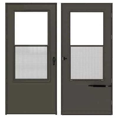 Larson Reversible 81" x 36" Mid‑View Vinyl‑Wood Storm Door – Brown, Self‑Storing