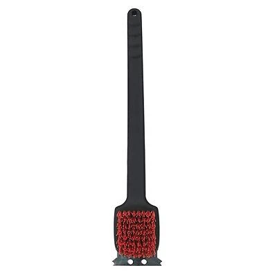 Grill Brush, Red Nylon Bristles, 18 In. Plastic Handle