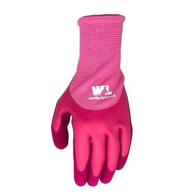 Wells Lamont 607L Women's Pink Latex-Coated Work Gloves, Large, Elastic Wrist