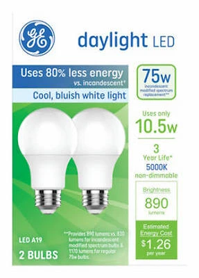 GE LED Light Bulbs, Daylight A19, 10.5 Watts, 2-Pk.