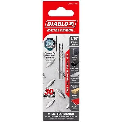 Diablo Metal Demon 11/64\" (1.73 mm) Metal Drill Bit – 3-Flat Shank, 3.1\" Length