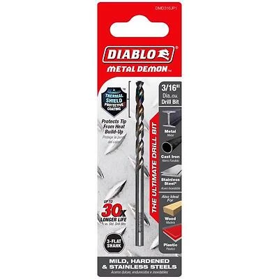 Diablo Metal Demon 3/16" x 3.4" 3‑Flat Shank Drill Bit – Single Piece