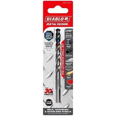 Diablo Metal Demon 21/64‑Inch Stainless Steel Drill Bit with 3‑Flat Shank – 4.6 in Length
