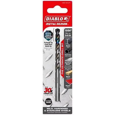 Diablo DMD1964JP1 Metal Demon Drill Bit, 19/64 In. Stainless Steel, 3-Flat Shank