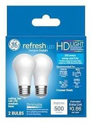 GE Refresh Series 31754 Ceiling Fan Light Bulb, High-Definition, A15 Lamp, 60 W Equivalent, Medium Lamp Base, Yes